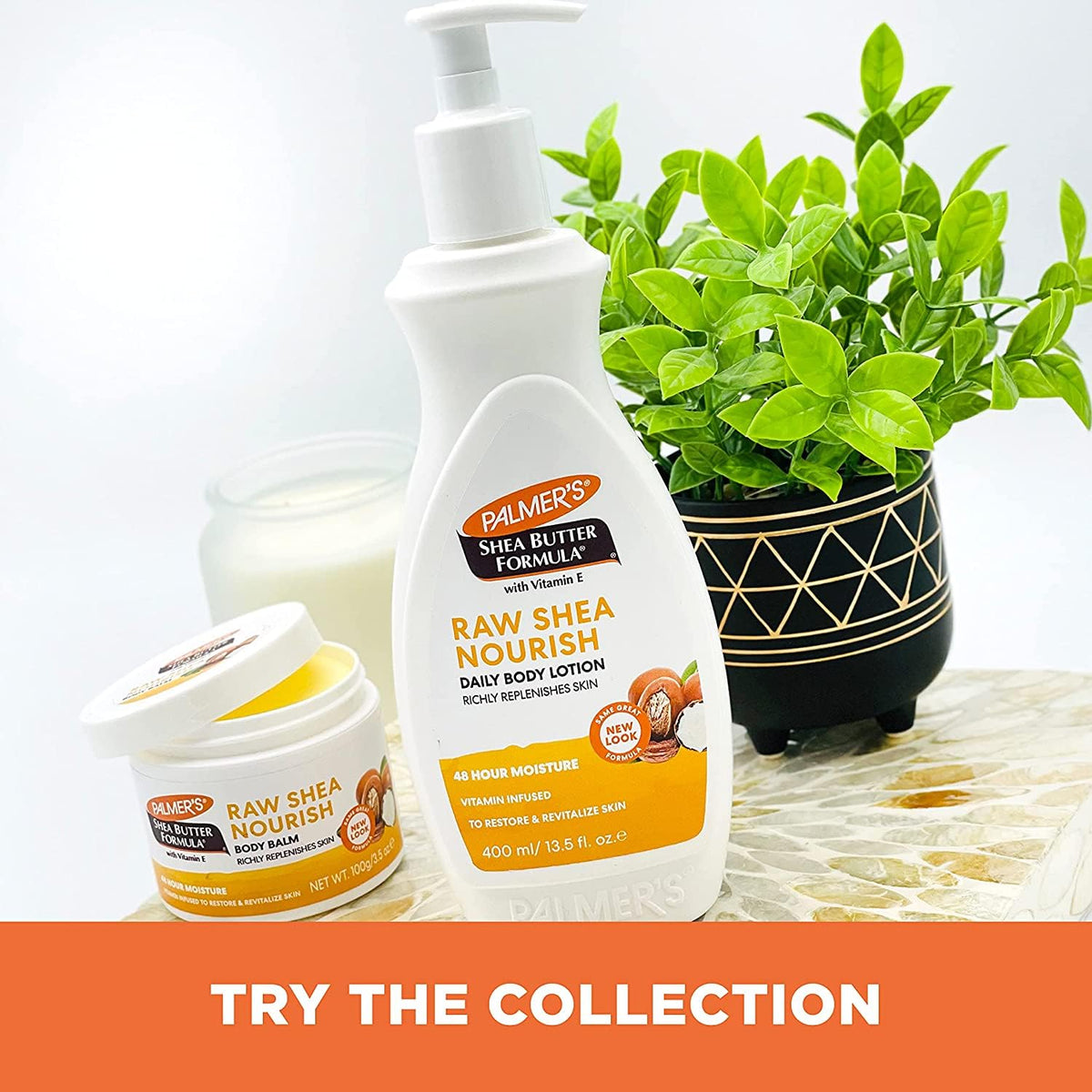 Palmer's Shea Body Lotion on a bathroom shelf
