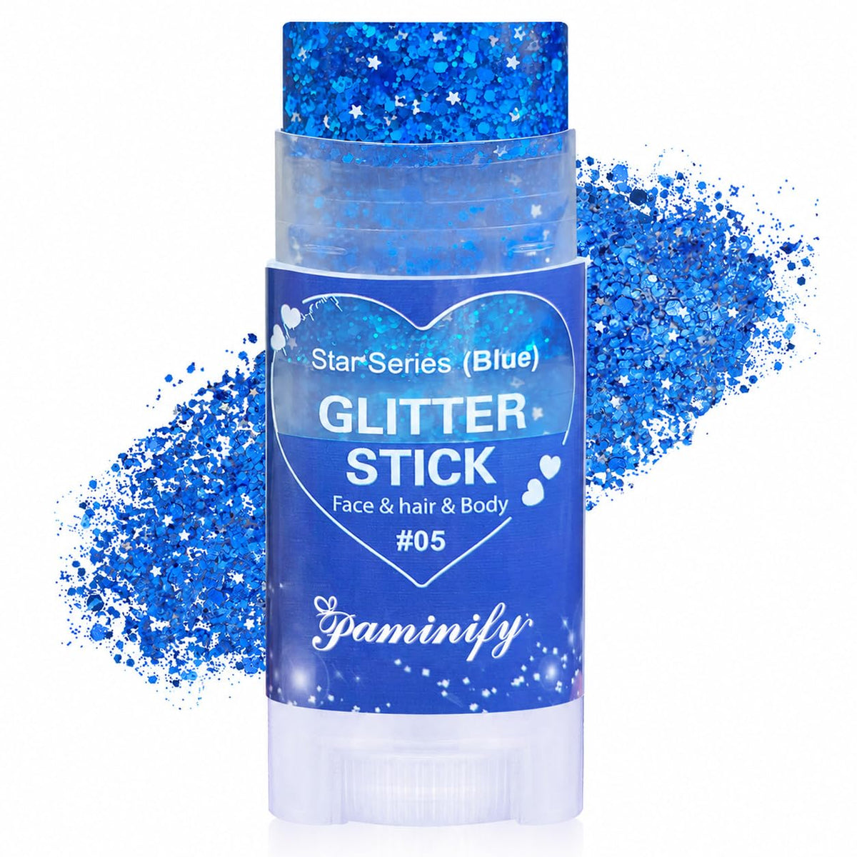 Paminify Blue Glitter Stick front view with sparkling sequins