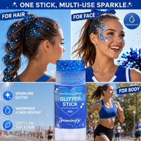 Paminify Blue Glitter Stick showing various glitter shapes
