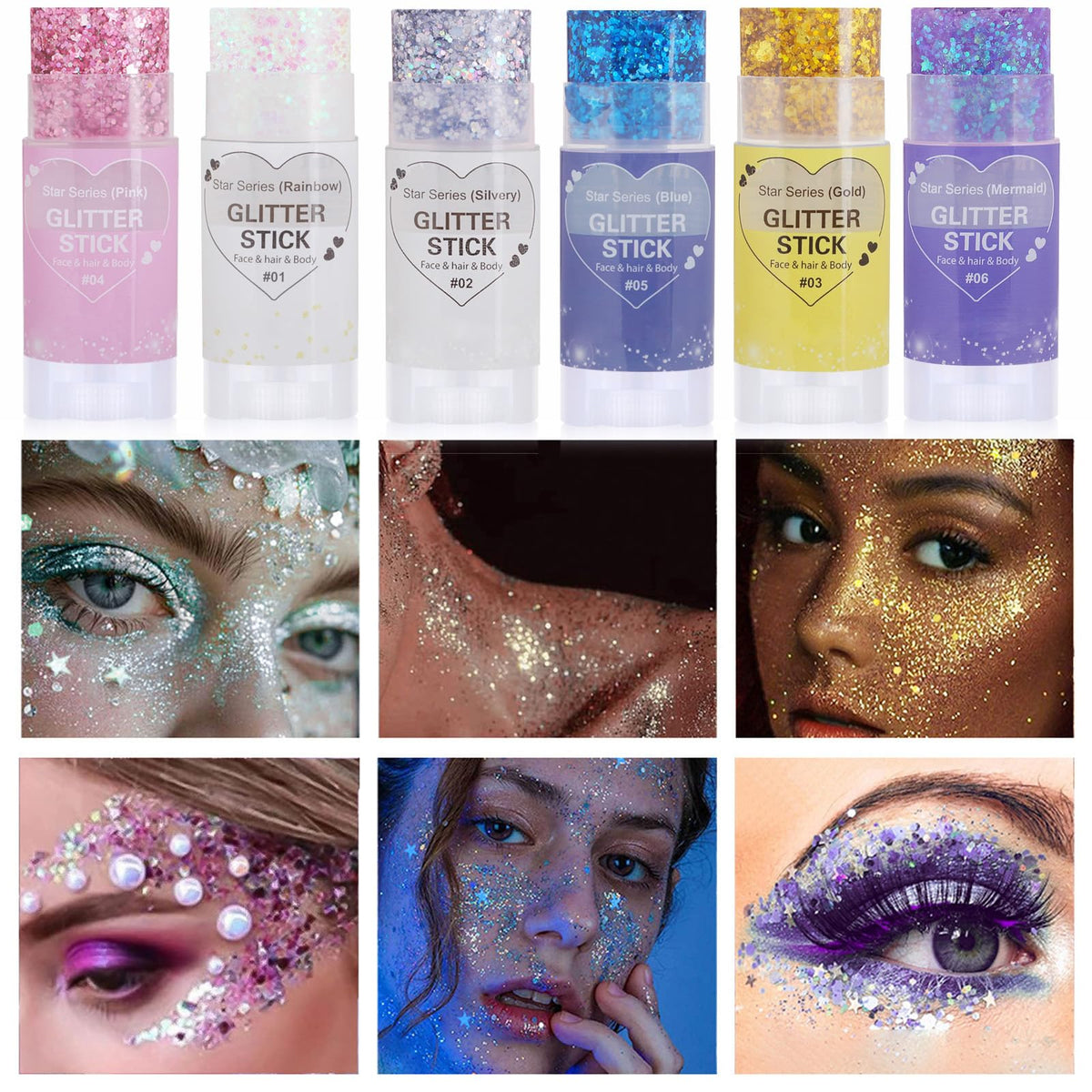 Paminify Blue Glitter Stick with other makeup products