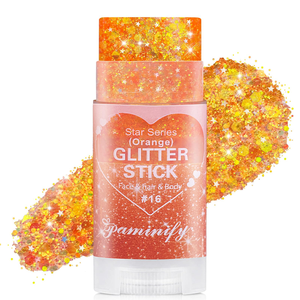 Paminify Orange Hair Glitter Stick front view with sparkling sequins