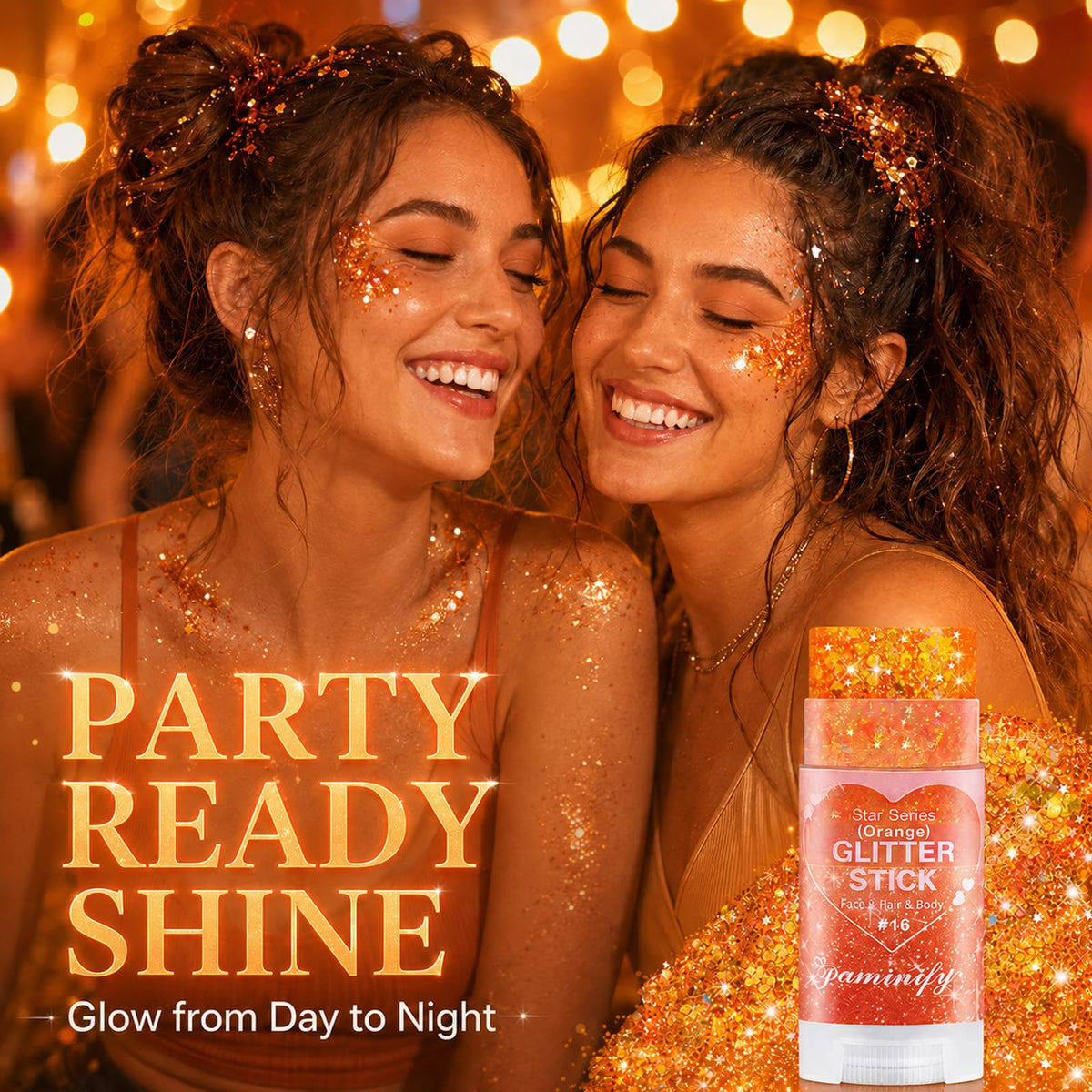 Paminify Orange Hair Glitter Stick showing easy application tip
