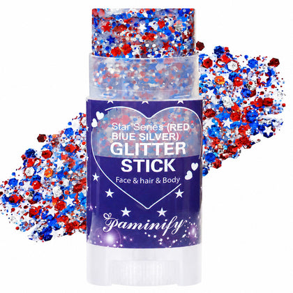 Paminify Red White Blue Hair Glitter Stick front view