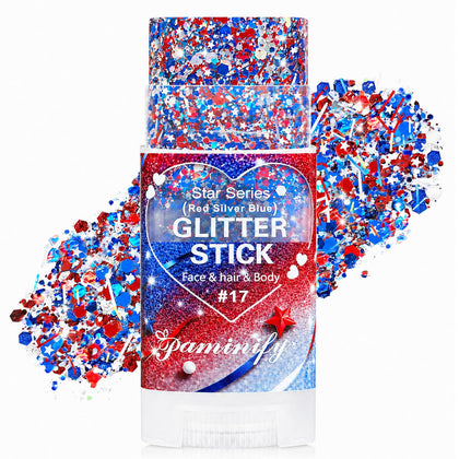 Paminify Red White Blue Hair Glitter Stick front view