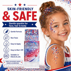 Paminify Red White Blue Hair Glitter Stick in use during a parade