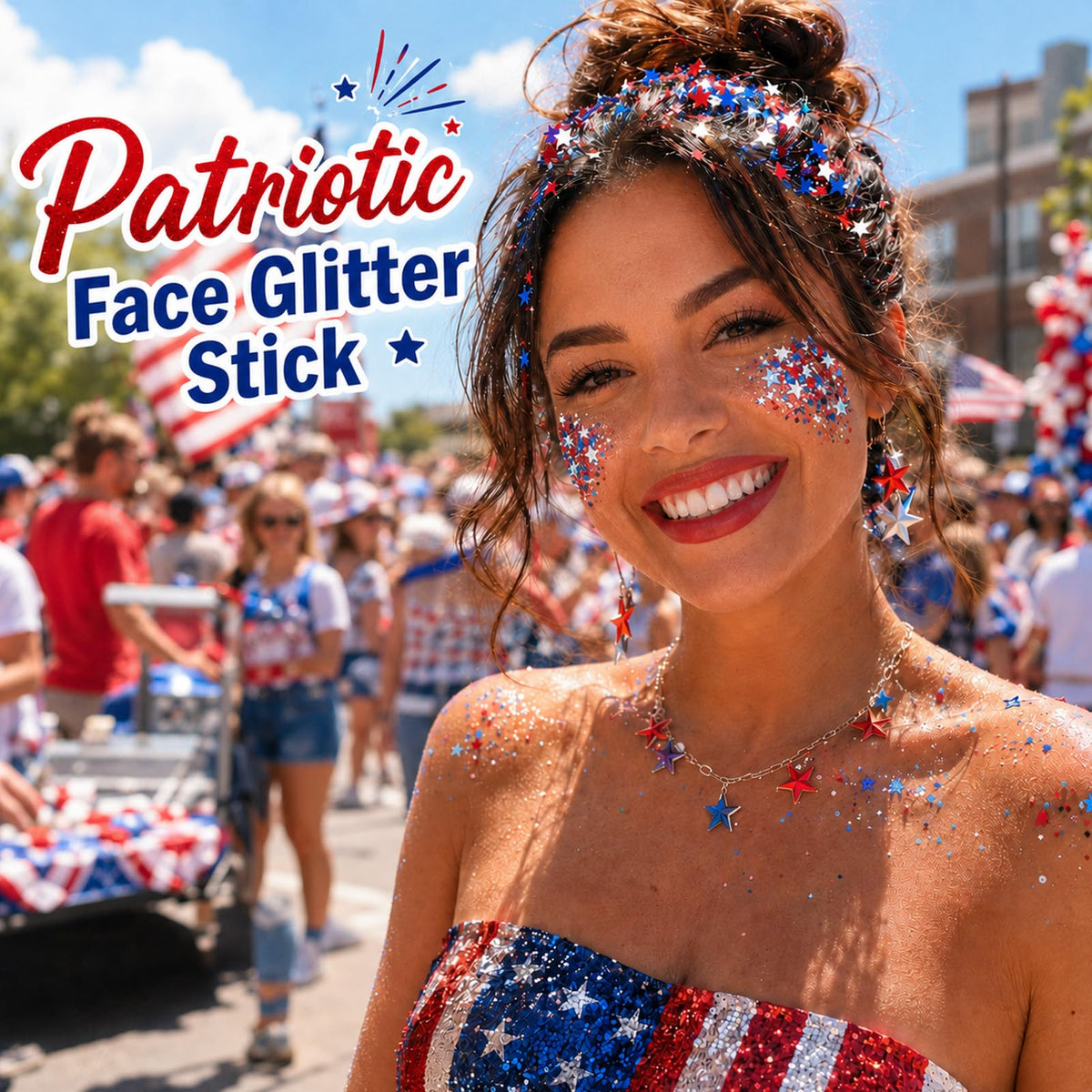 Paminify Red White Blue Hair Glitter Stick side view