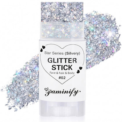 Paminify Silver Hair Glitter Stick front view with packaging