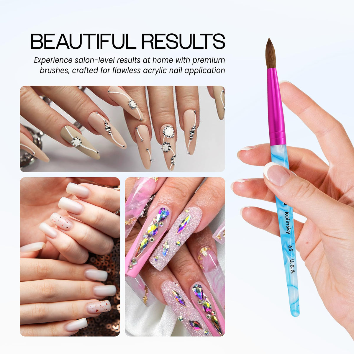 PANA Nail Brush Size 6 next to acrylic nail products