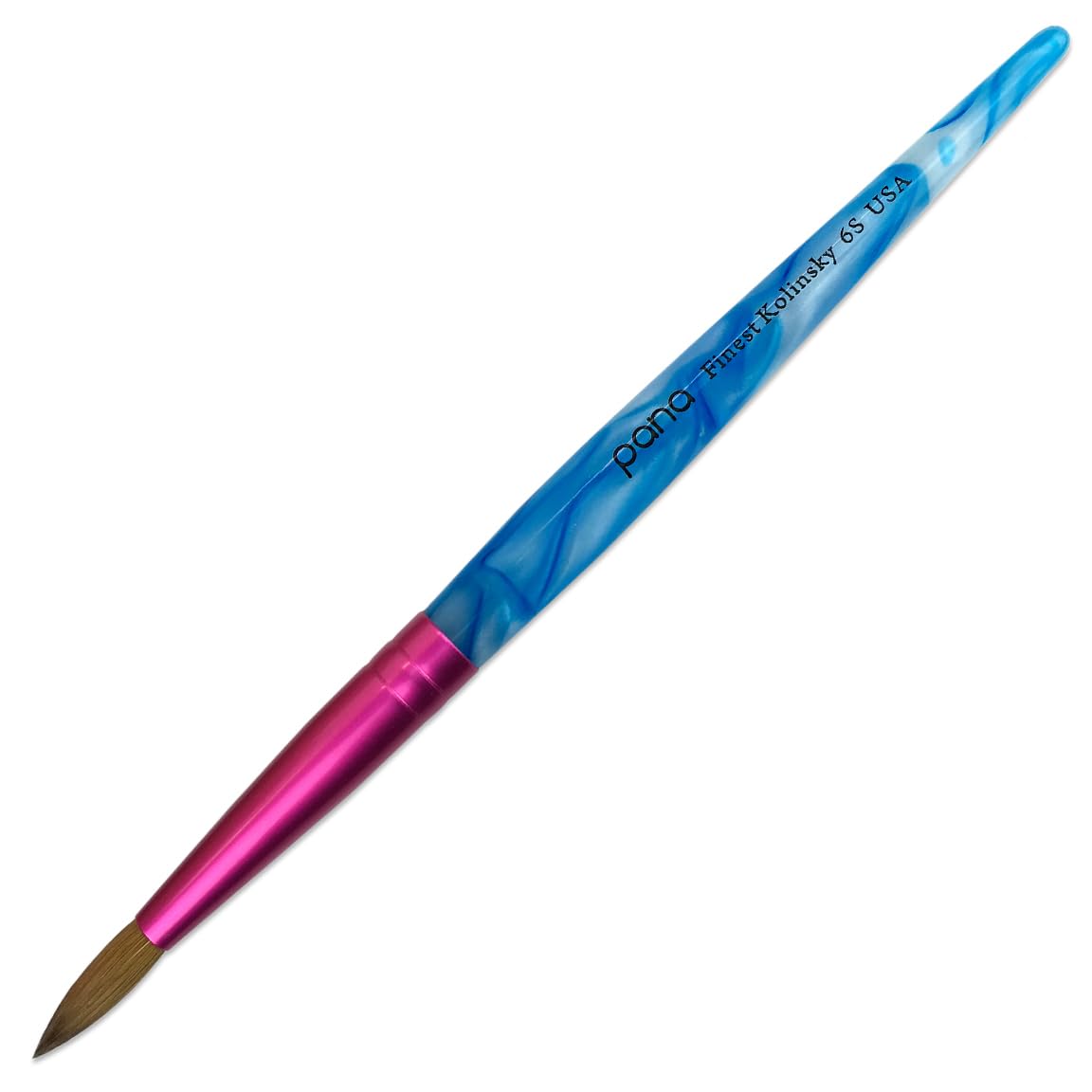 PANA Pure Kolinsky Nail Brush Size 6 with pink ferrule and blue swirl handle