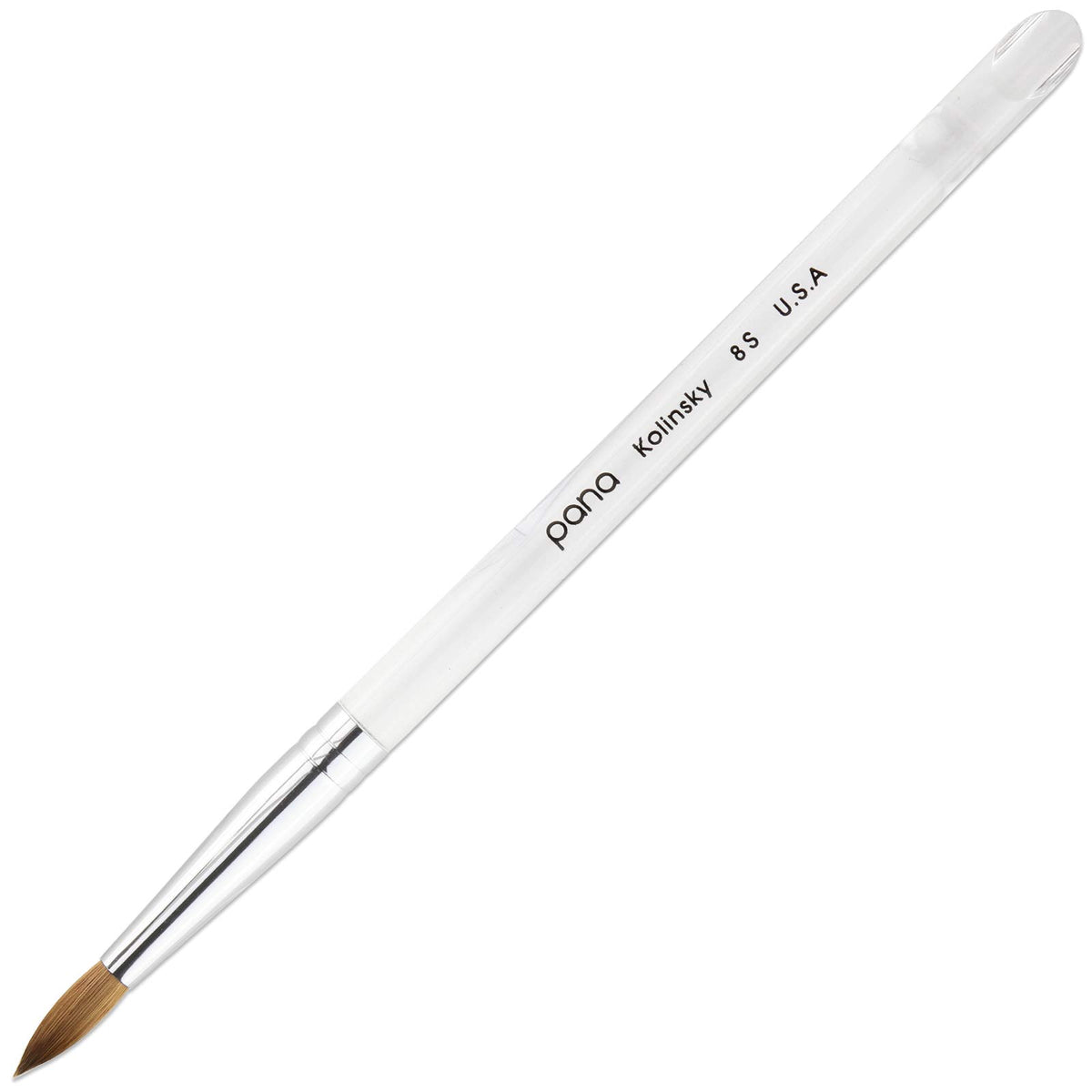 PANA Pure Kolinsky Nail Brush Size 8 with clear acrylic handle front view