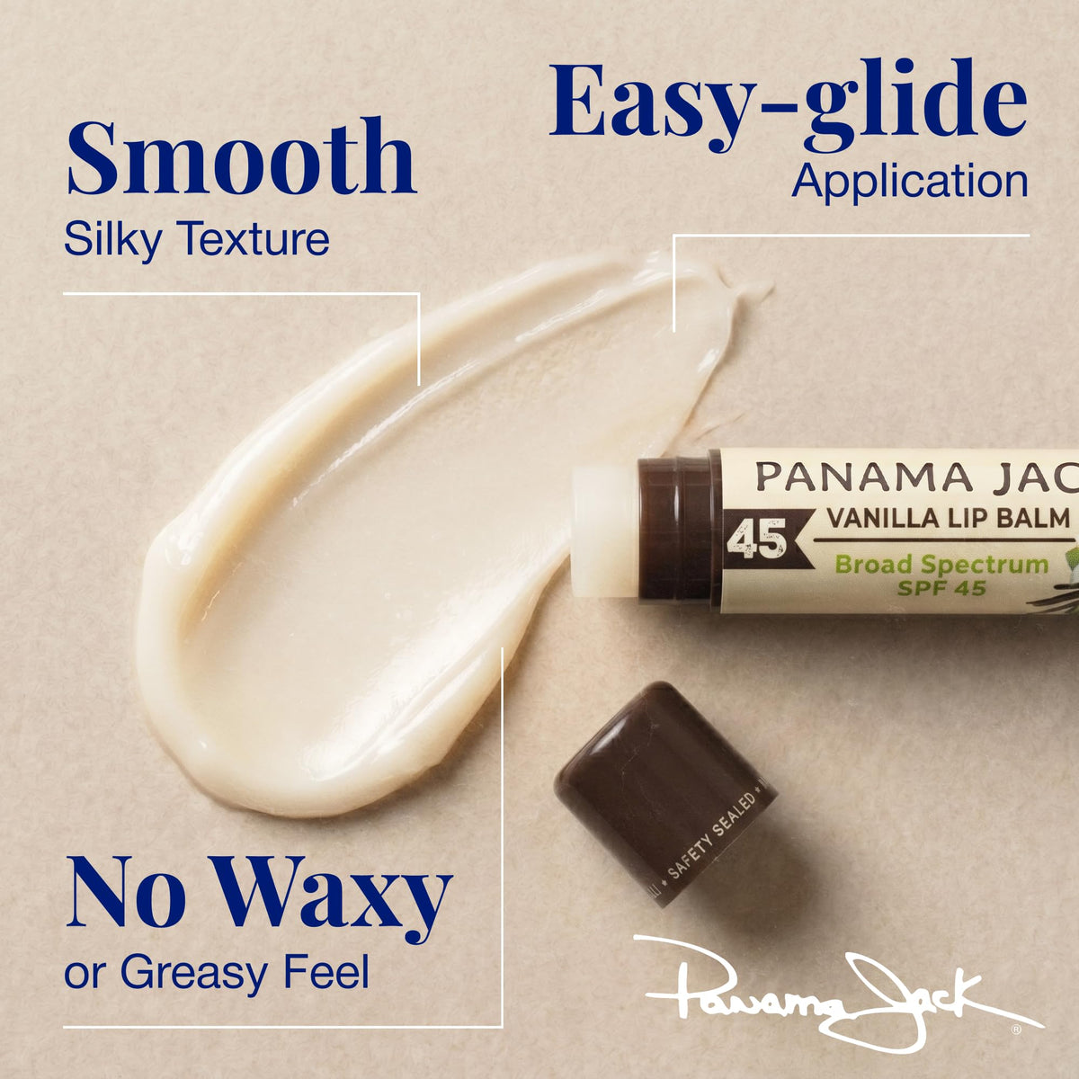 Panama Jack Sunscreen Lip Balm SPF 45 Vanilla flavour application on lips