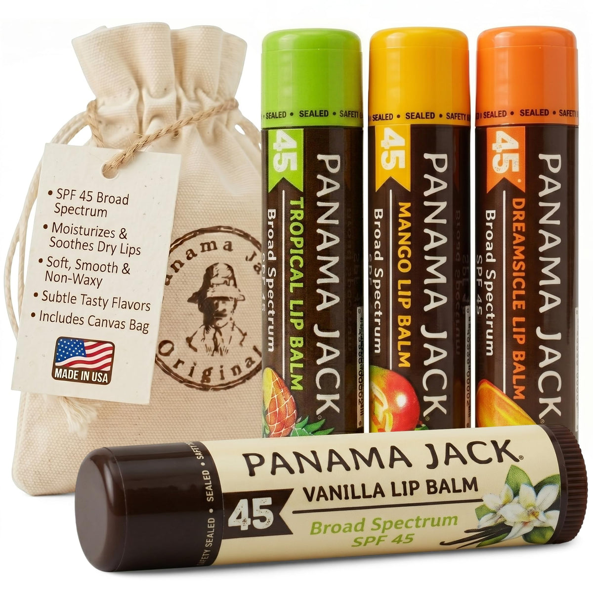 Panama Jack Sunscreen Lip Balm SPF 45 Vanilla flavour front view