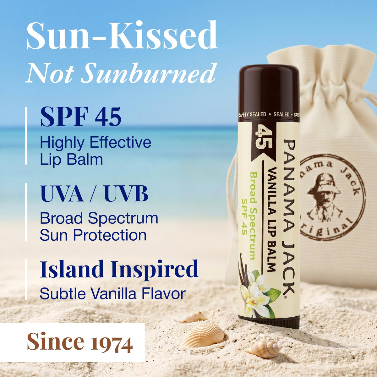 Panama Jack Sunscreen Lip Balm SPF 45 Vanilla flavour packaging