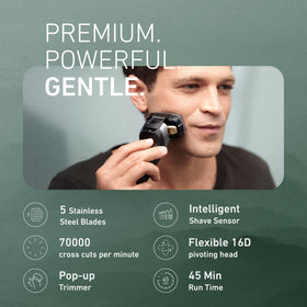 Panasonic ARC5 Electric Razor showing flexible 16-D shaving head