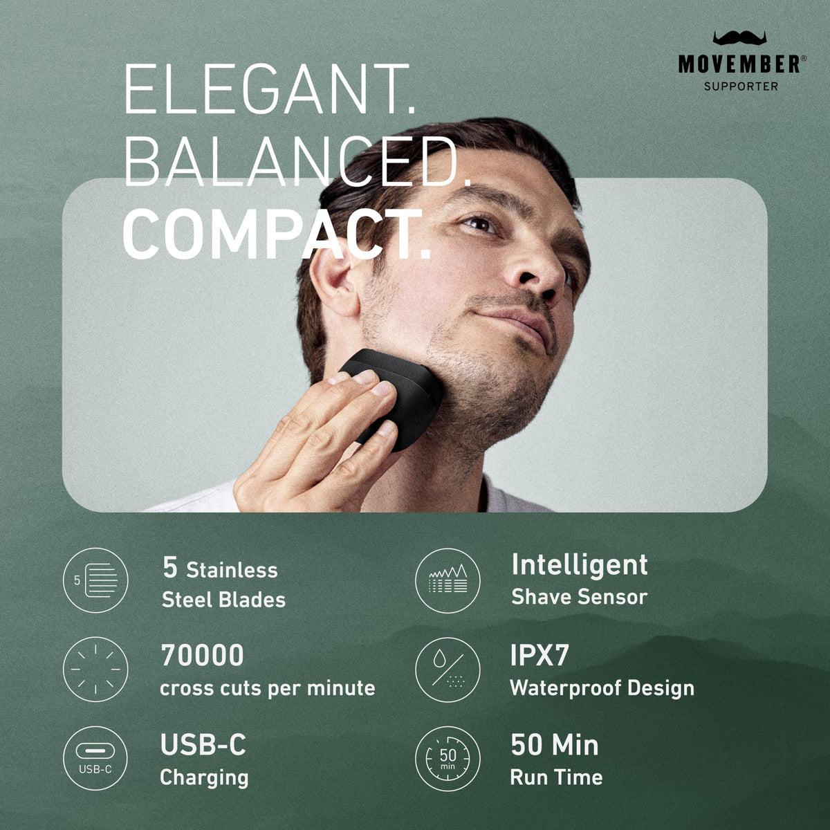 Panasonic ARC5 Palm-Sized Foil Shaver side view with USB-C charging port
