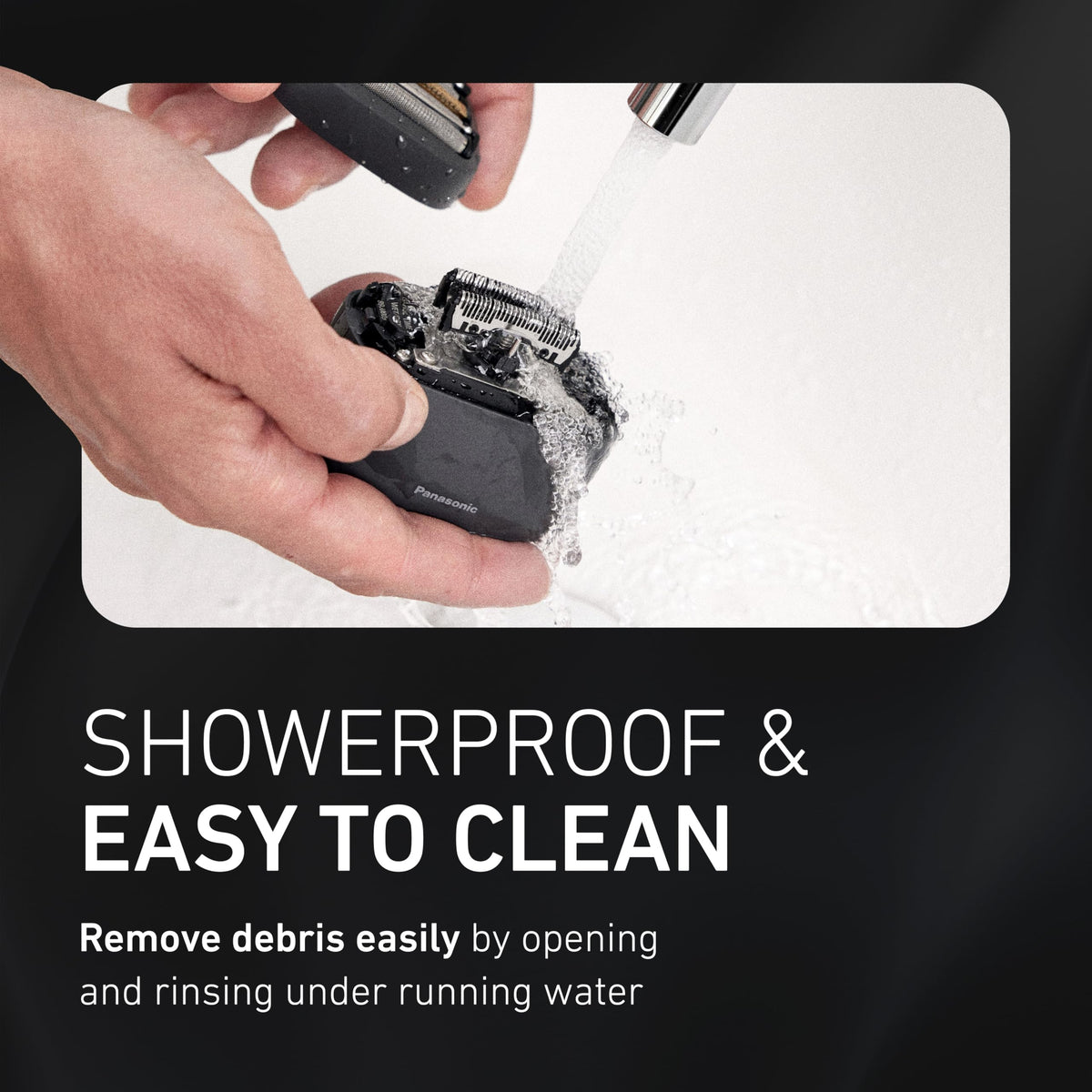Panasonic ARC5 Palm-Sized Foil Shaver with water running for cleaning