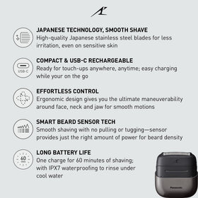 Panasonic ES-CM3A-K Travel Shaver side view showing ergonomic design