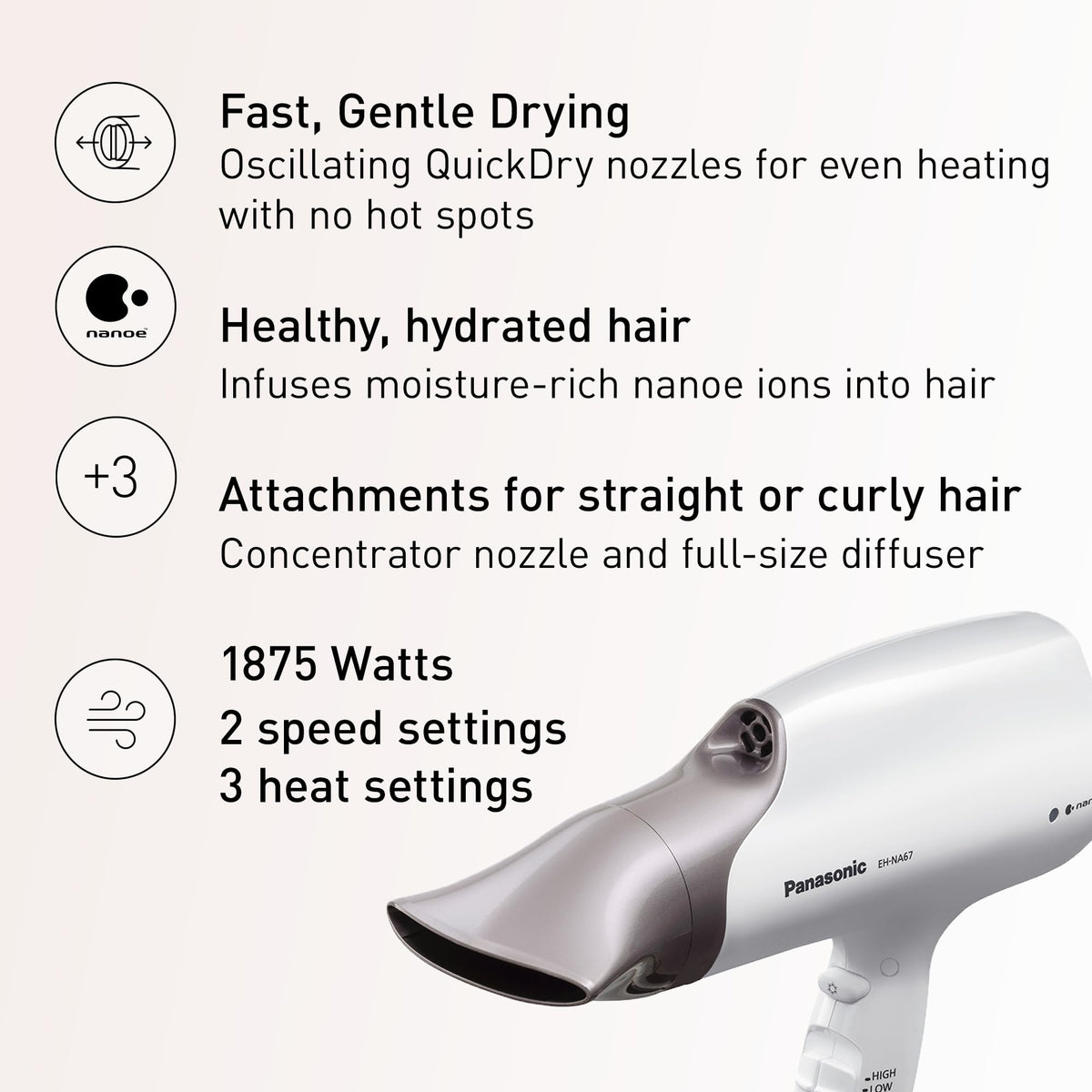 Panasonic Nanoe Hair Dryer with diffuser attachment