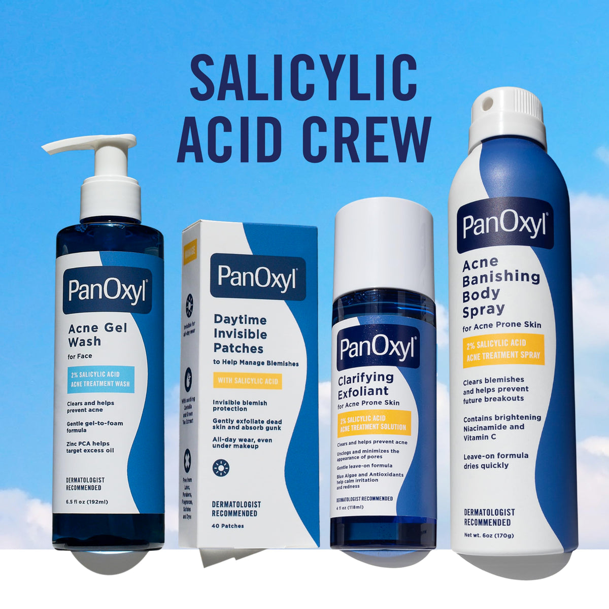 PanOxyl Acne Gel Wash 2% Salicylic Acid on bathroom counter