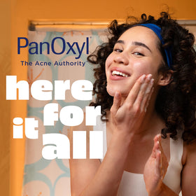 PanOxyl PM Moisturizer with background of skincare products