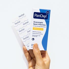 PanOxyl PM Overnight Spot Patches showing clear hydrocolloid material