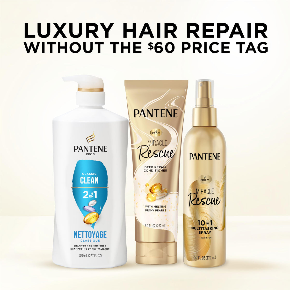 Pantene 2-in-1 Shampoo & Conditioner Classic Clean close-up of bottle