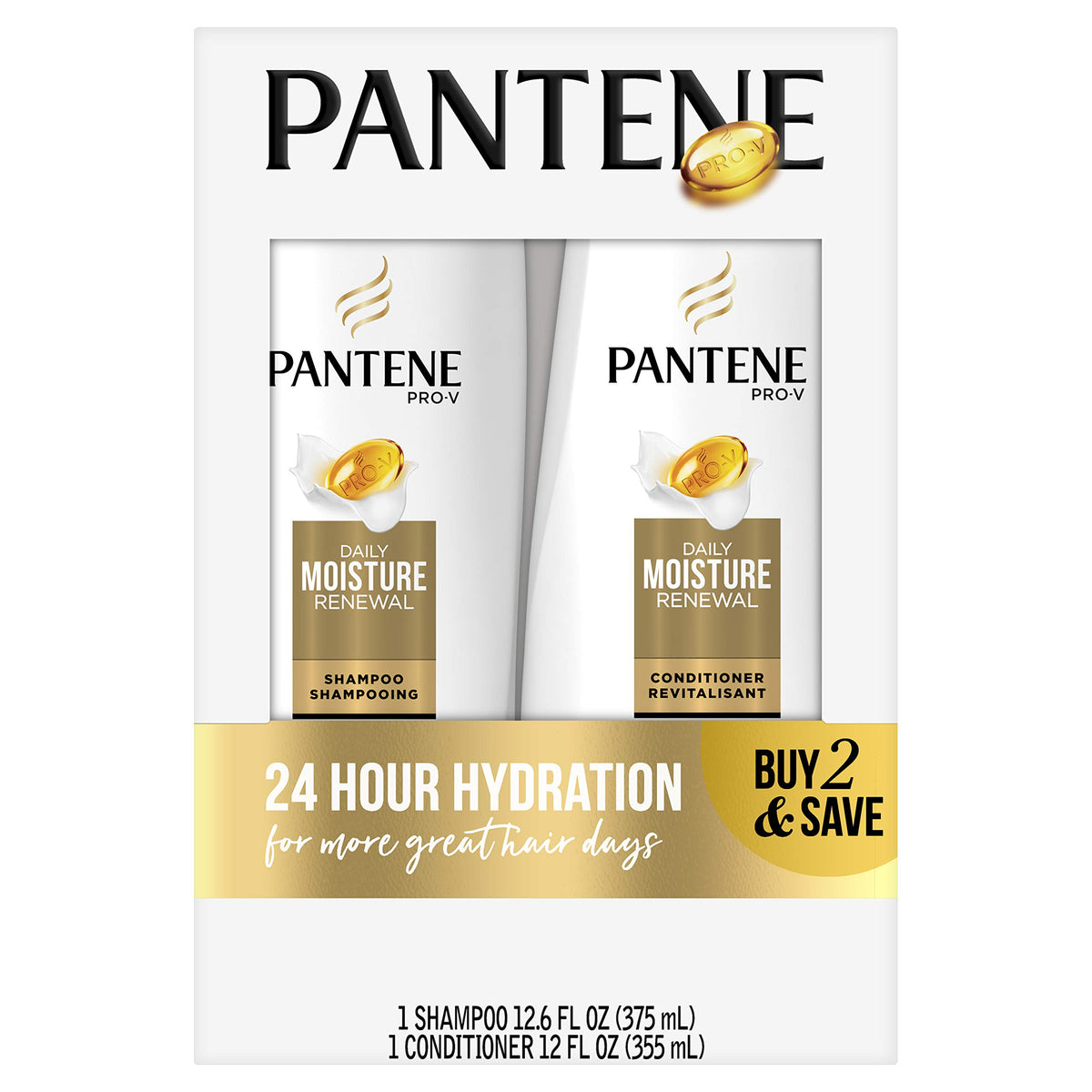 Pantene Daily Moisture Renewal Duo Set 12.6 Oz Shampoo and 12 Oz Conditioner front view