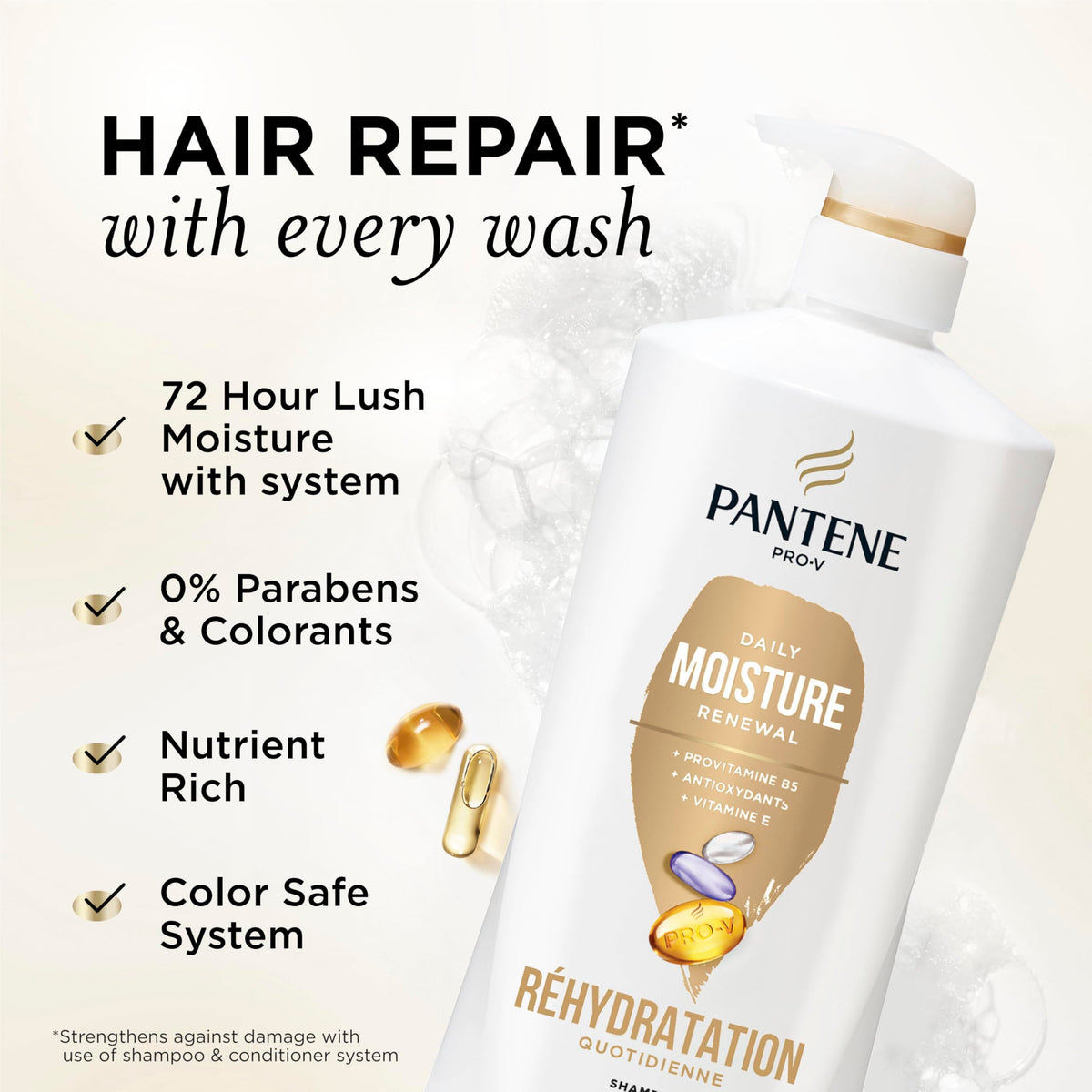 Pantene Daily Moisture Renewal Shampoo bottle with cap