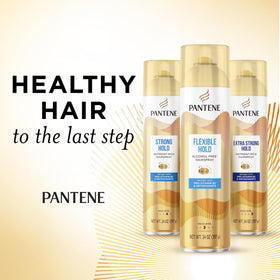 Pantene Flexible Hold Hairspray in a bathroom setting