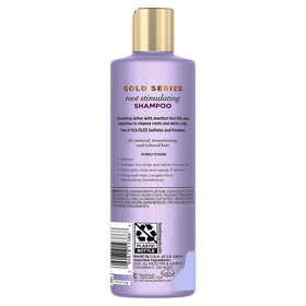 Pantene Gold Series shampoo bottle side view with Apricot Oil & Green Tea