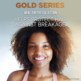 Pantene Gold Series shampoo with a focus on texture pouring from the bottle