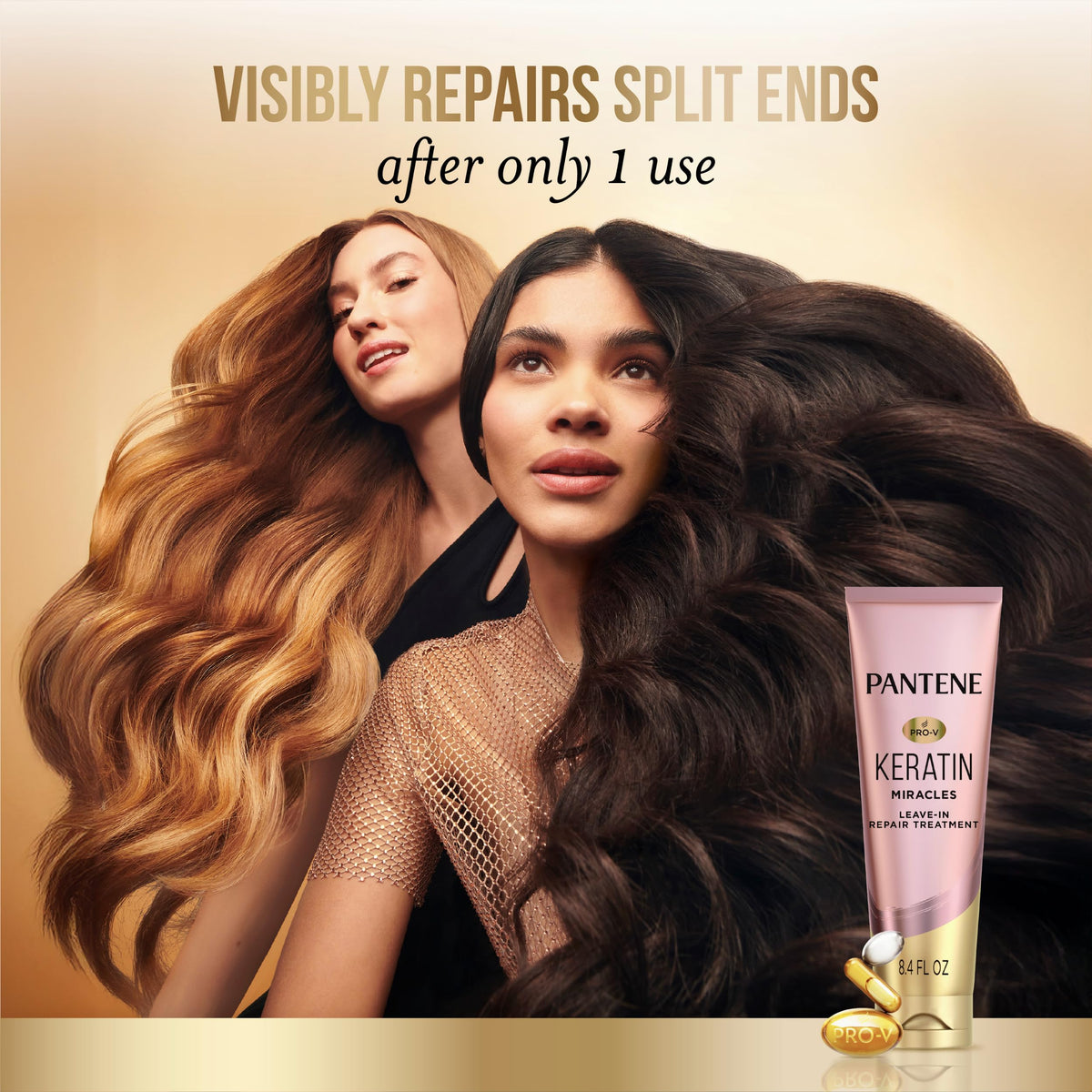 Pantene Keratin Leave-In Conditioner product with hair styling tools