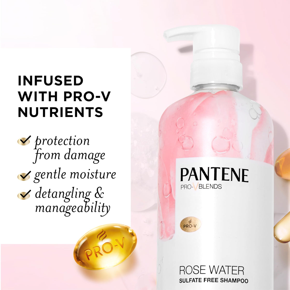 Pantene Rose Water Shampoo 30 oz back view showing ingredients