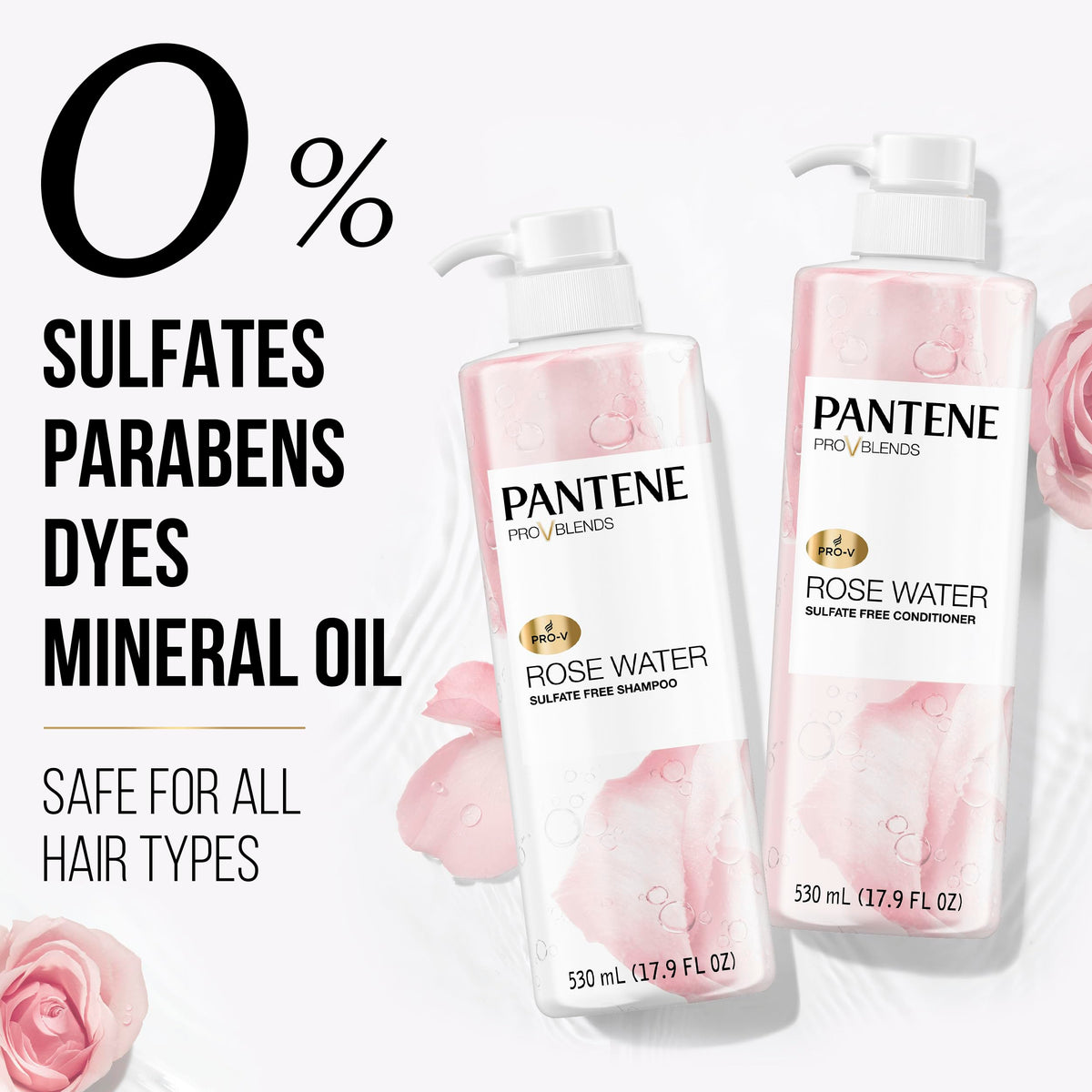 Pantene Sulfate Free Conditioner bottle with rose water ingredients