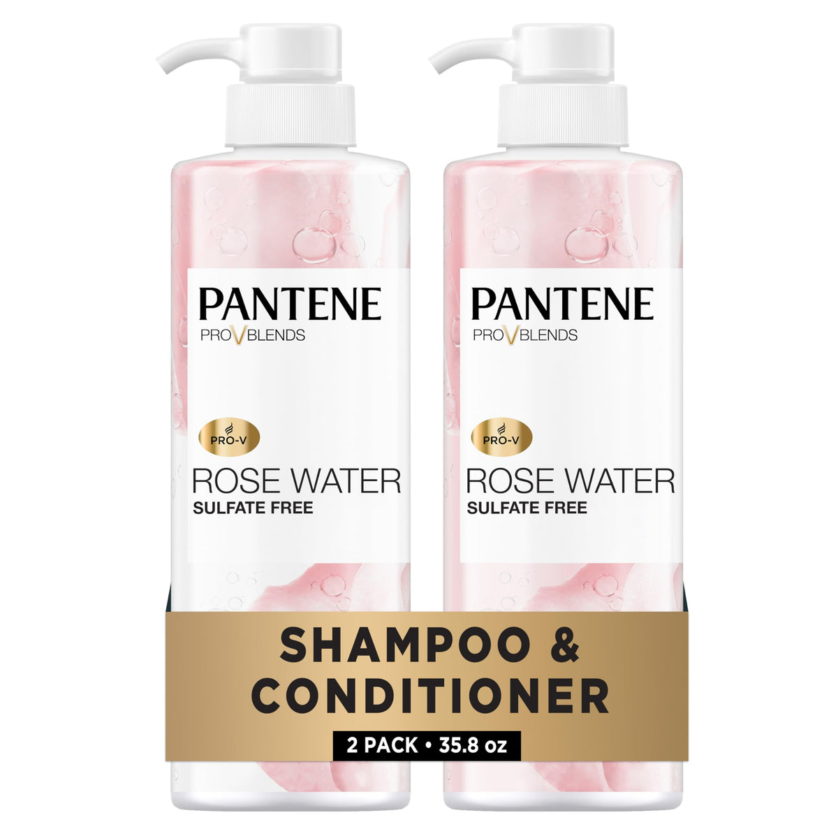Pantene Sulfate Free Shampoo and Conditioner Set, Rose Water front view