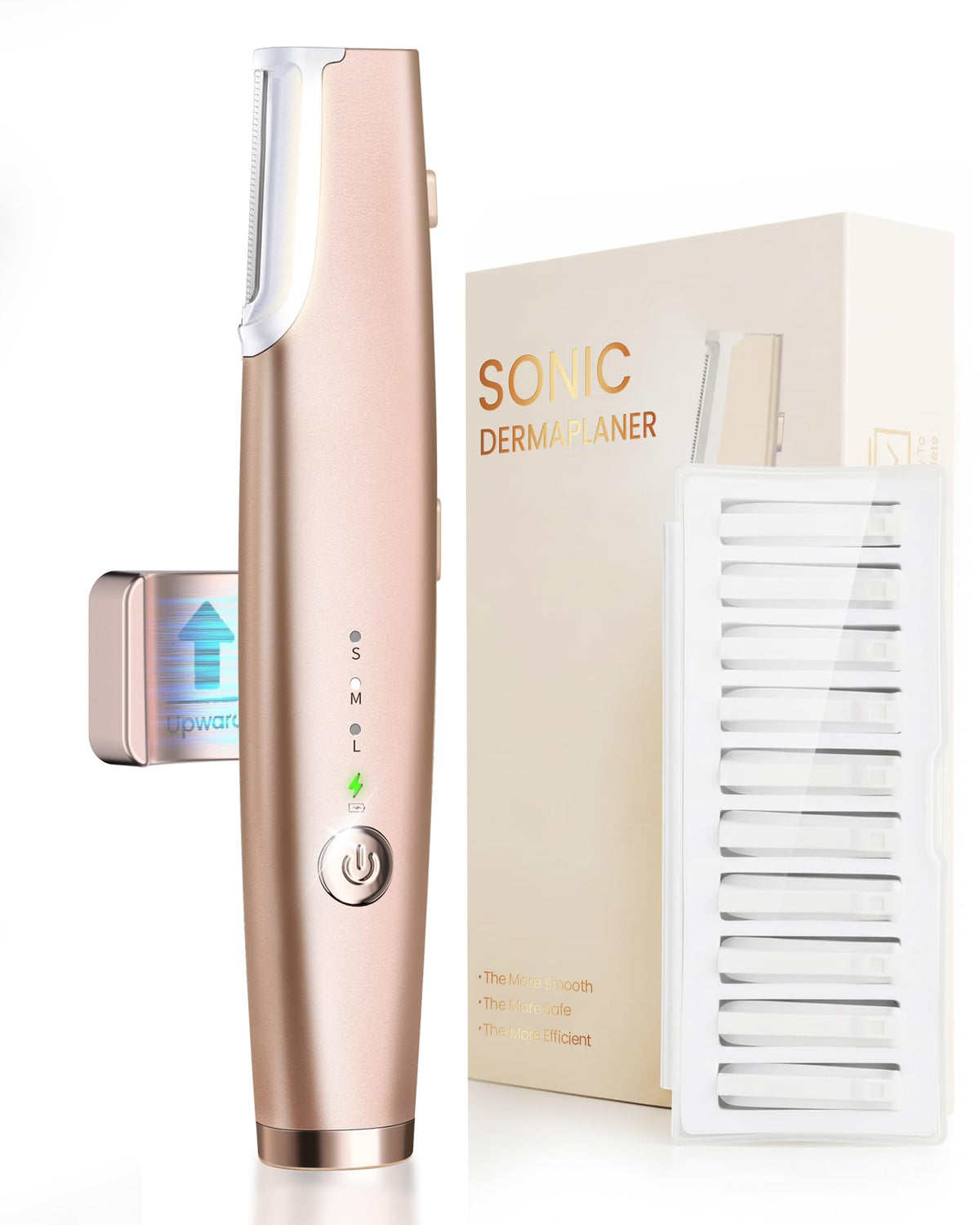 PAPMINI Sonic Dermaplane Razor front view with LED light