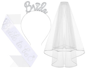 Papoopy Bride to Be Headband with Sash and Veil front view