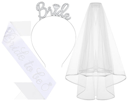 Papoopy Bride to Be Headband with Sash and Veil front view