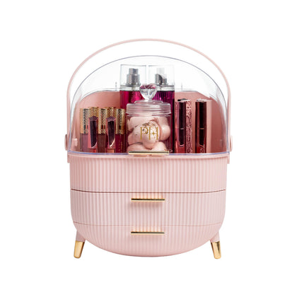 Paris Hilton Makeup Storage Organizer front view with fluted design in pink