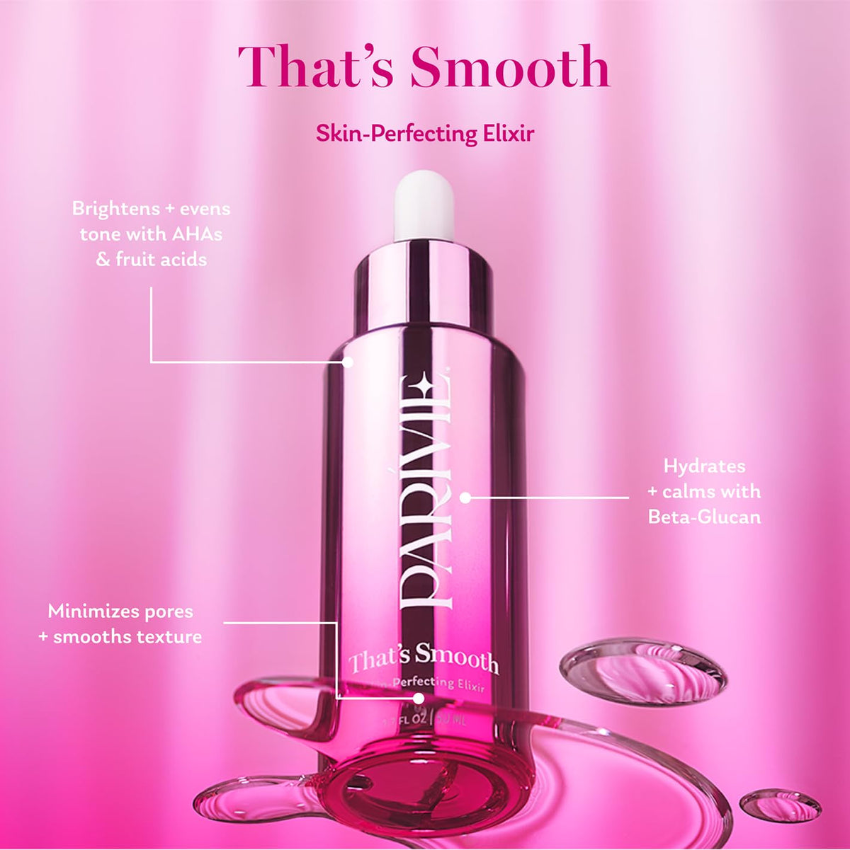 Parívie That’s Smooth Skin-Perfecting Elixir in a bathroom setting