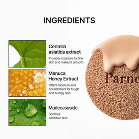 Parnell Cicamanu Serum Cushion 55N Rich Java with makeup brush