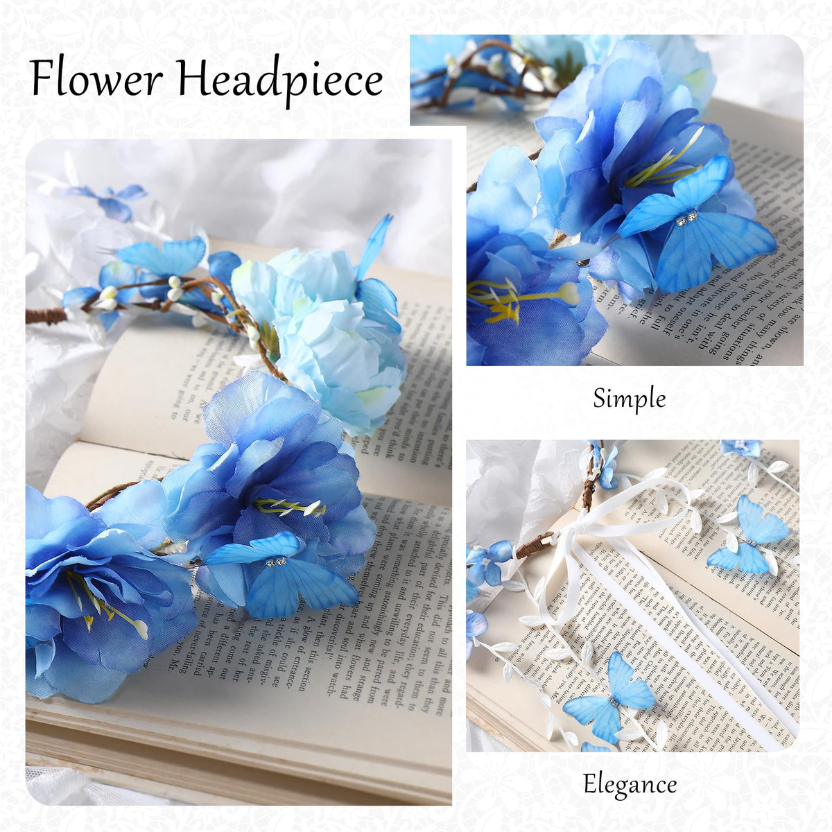 PartyforU Blue Flower Crown in a garden setting