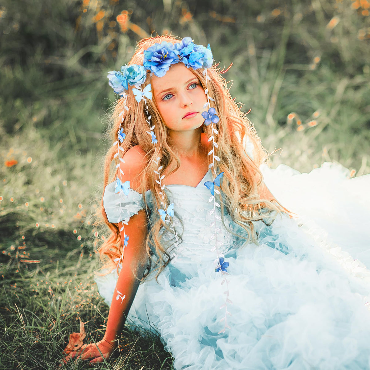 PartyforU Blue Flower Crown worn at a wedding
