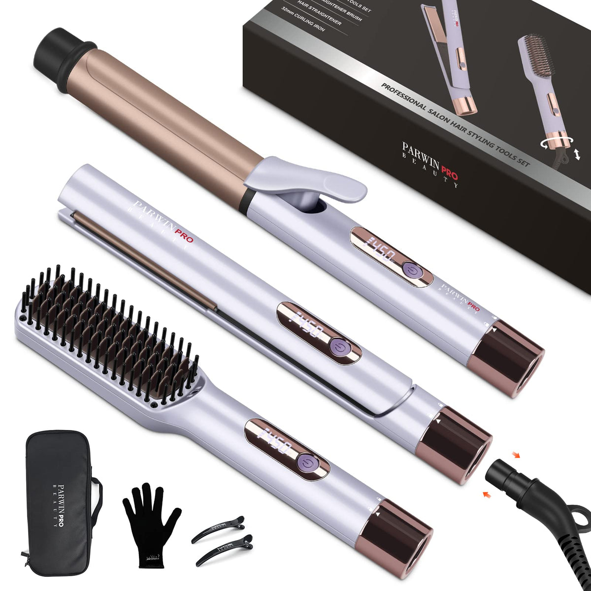 PARWIN PRO BEAUTY 3-in-1 Hair Straightener and Curler Set front view