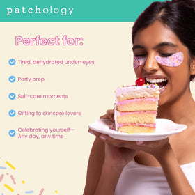 Patchology Eye Want Cake Under Eye Patches displayed next to beauty products