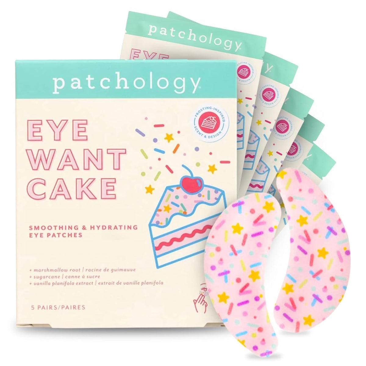 Patchology Eye Want Cake Under Eye Patches front view with packaging