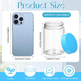Patelai 10 oz round plastic jar with blue lid side view