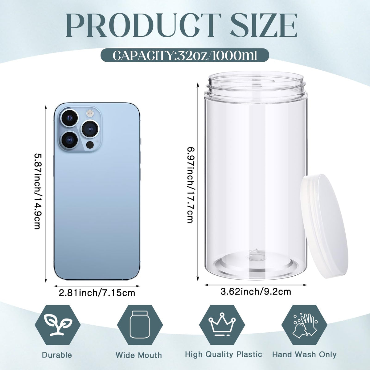Patelai 32 oz plastic jar side view showing wide mouth