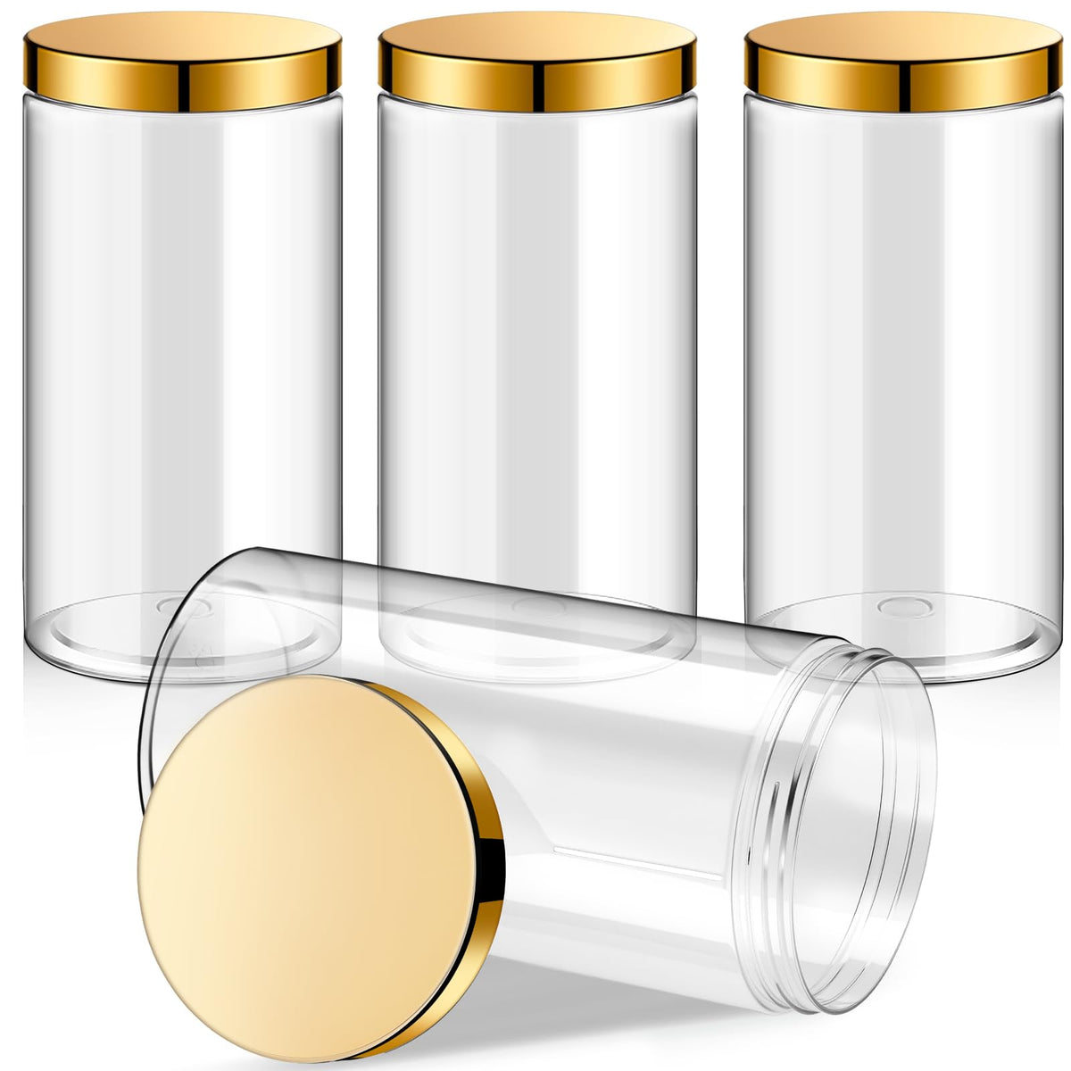 Patelai 32 oz round plastic jar with gold screw-on lid