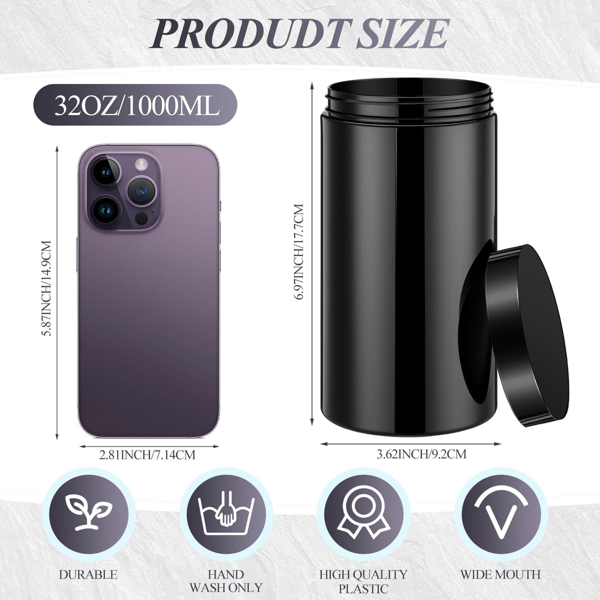 Patelai 32oz plastic jar showing wide mouth design
